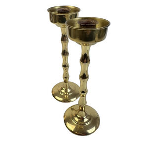 Brass Candlestick Holders Pair 8.5" Traditional Tabletop Home Decor Maximalism